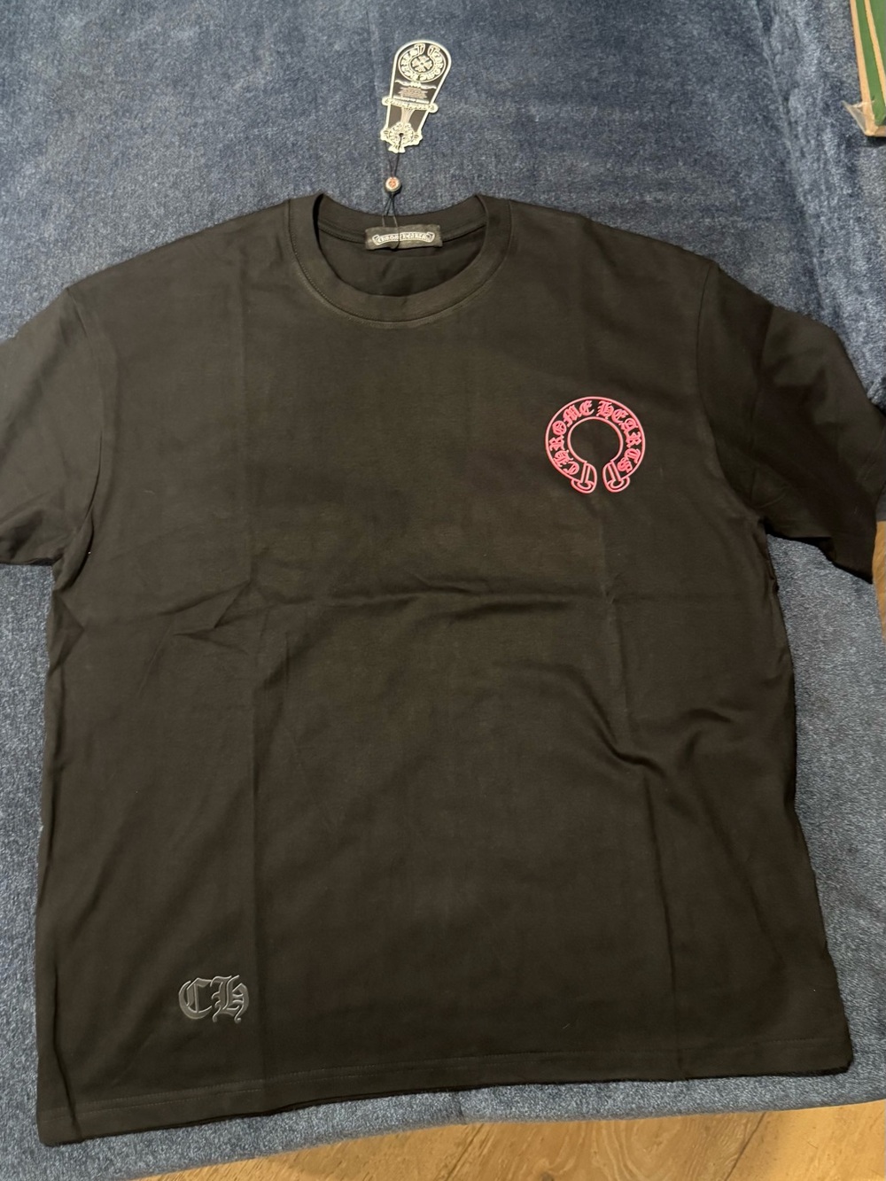 Black Mens Graphic T-Shirt with Pink Logo